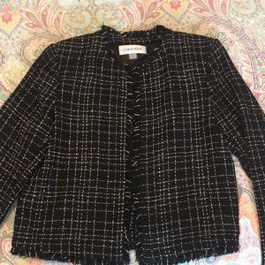 Calvin Klein black and white cropped frayed blazer. Worn 1 time!